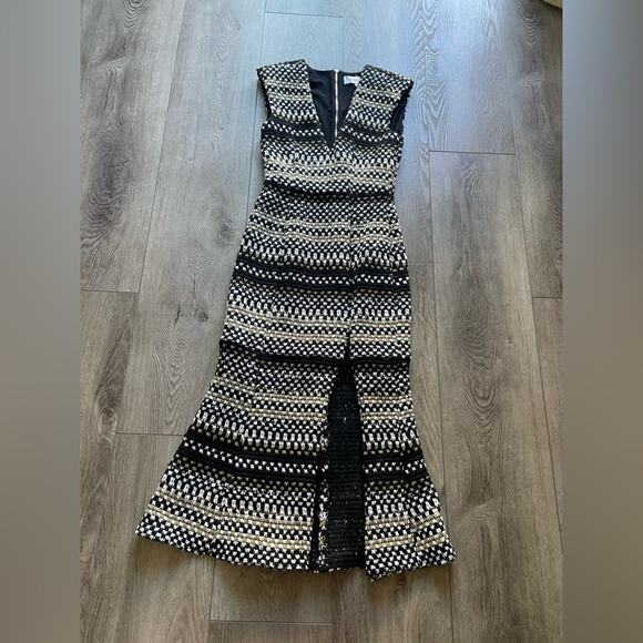 elliatt margie black & white tweed chevron deep v slit midi dress size small NEW - Picture 6 of 16